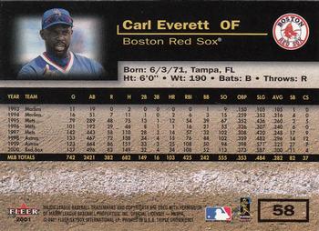 2001 Fleer Triple Crown #58 Carl Everett Back