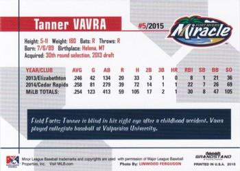 2015 Grandstand Fort Myers Miracle #NNO Tanner Vavra Back