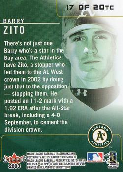 2003 Fleer Focus Jersey Edition - Team Colors #17TC Barry Zito Back