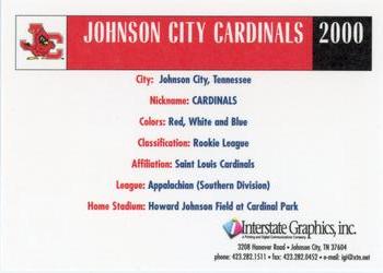 2000 Johnson City Cardinals #NNO Team Checklist Back