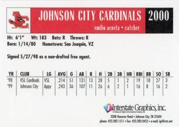 2000 Johnson City Cardinals #NNO Emilio Acosta Back