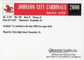 2000 Johnson City Cardinals #NNO Shaun Boyd Back
