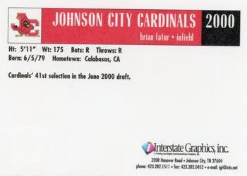 2000 Johnson City Cardinals #NNO Brian Fatur Back
