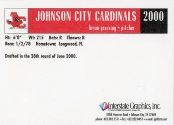 2000 Johnson City Cardinals #NNO Bryan Grassing Back