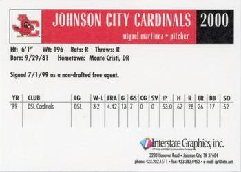 2000 Johnson City Cardinals #NNO Miguel Martinez Back