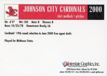 2000 Johnson City Cardinals #NNO Chet Medlock Back