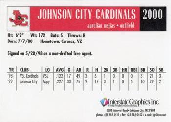 2000 Johnson City Cardinals #NNO Aureliano Mejias Back