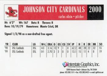 2000 Johnson City Cardinals #NNO Carlos Olivo Back