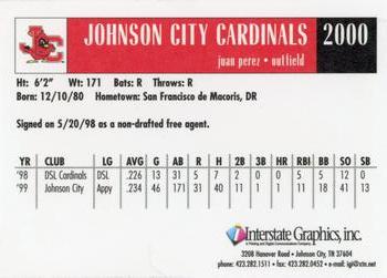 2000 Johnson City Cardinals #NNO Juan Perez Back