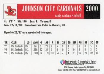 2000 Johnson City Cardinals #NNO Sandy Santana Back