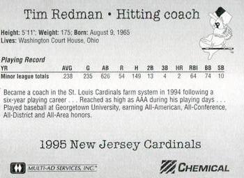 1995 Multi-Ad New Jersey Cardinals #NNO Tim Redman Back