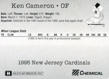1995 Multi-Ad New Jersey Cardinals #NNO Ken Cameron Back