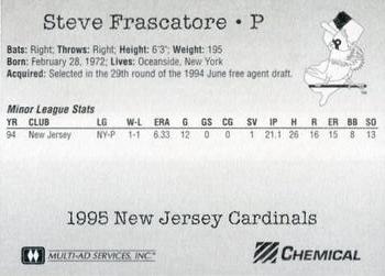 1995 Multi-Ad New Jersey Cardinals #NNO Steve Frascatore Back