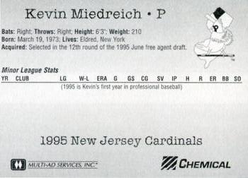 1995 Multi-Ad New Jersey Cardinals #NNO Kevin Miedreich Back