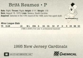 1995 Multi-Ad New Jersey Cardinals #NNO Britt Reames Back