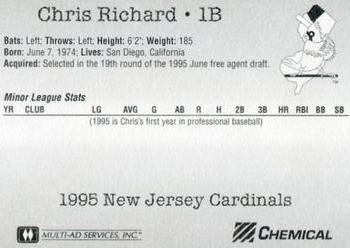 1995 Multi-Ad New Jersey Cardinals #NNO Chris Richard Back