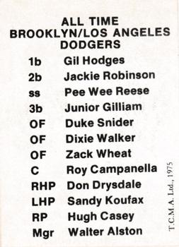 1975 TCMA All Time Brooklyn / Los Angeles Dodgers #NNO Walter Alston Back