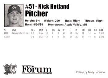 2008 Fargo-Moorhead RedHawks #NNO Nick Hetland Back