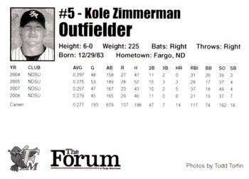2008 Fargo-Moorhead RedHawks #NNO Kole Zimmerman Back