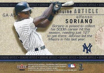 2003 Fleer Genuine - Article Insider Game Jersey #GA-AS Alfonso Soriano Back