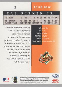 2001 Leaf Certified Materials #3 Cal Ripken Jr. Back