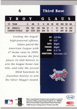 2001 Leaf Certified Materials #6 Troy Glaus Back