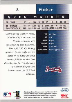 2001 Leaf Certified Materials #8 Greg Maddux Back