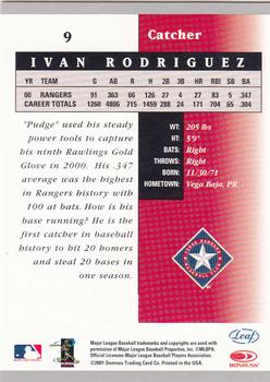 2001 Leaf Certified Materials #9 Ivan Rodriguez Back