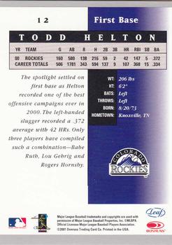 2001 Leaf Certified Materials #12 Todd Helton Back