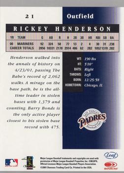 2001 Leaf Certified Materials #21 Rickey Henderson Back