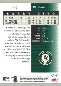 2001 Leaf Certified Materials #28 Barry Zito Back