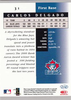 2001 Leaf Certified Materials #31 Carlos Delgado Back