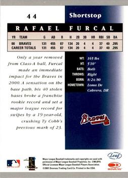 2001 Leaf Certified Materials #44 Rafael Furcal Back