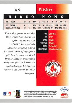 2001 Leaf Certified Materials #46 Hideo Nomo Back