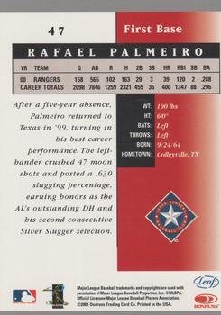 2001 Leaf Certified Materials #47 Rafael Palmeiro Back