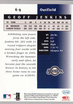 2001 Leaf Certified Materials #69 Geoff Jenkins Back