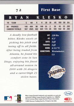 2001 Leaf Certified Materials #72 Ryan Klesko Back