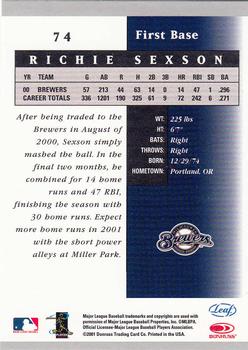 2001 Leaf Certified Materials #74 Richie Sexson Back