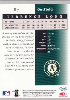 2001 Leaf Certified Materials #87 Terrence Long Back