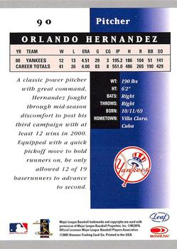 2001 Leaf Certified Materials #90 Orlando Hernandez Back