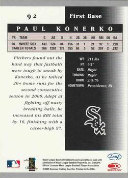 2001 Leaf Certified Materials #92 Paul Konerko Back