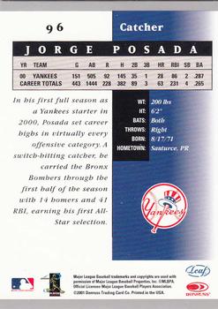 2001 Leaf Certified Materials #96 Jorge Posada Back
