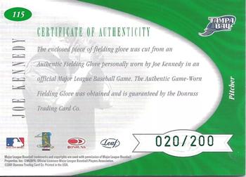 2001 Leaf Certified Materials #115 Joe Kennedy Back
