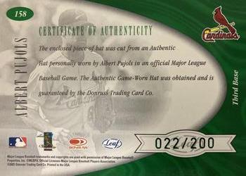 2001 Leaf Certified Materials #158 Albert Pujols Back
