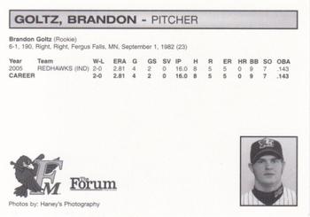 2006 Fargo-Moorhead RedHawks #NNO Brandon Goltz Back