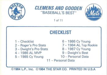 1988 Star Clemens & Gooden #1 Roger Clemens / Dwight Gooden Back