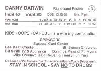 1993 Fort Myers PAL Boston Red Sox #3 Danny Darwin Back
