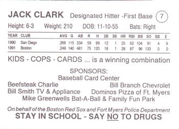 1993 Fort Myers PAL Boston Red Sox #7 Jack Clark Back
