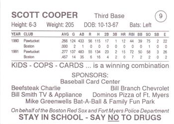 1993 Fort Myers PAL Boston Red Sox #9 Scott Cooper Back