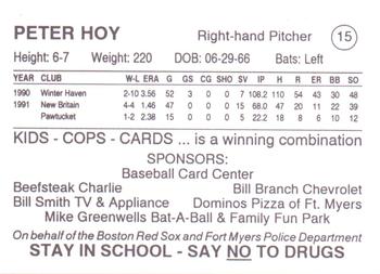 1993 Fort Myers PAL Boston Red Sox #15 Peter Hoy Back